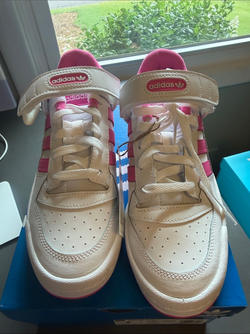 adidas juniors White and Pink Hook-and-Loop Sneakers